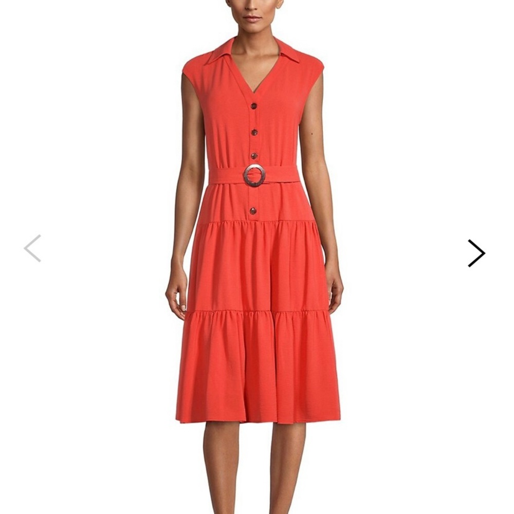 Gabby Skye Sleeveless Belted Midi Shirt Dress